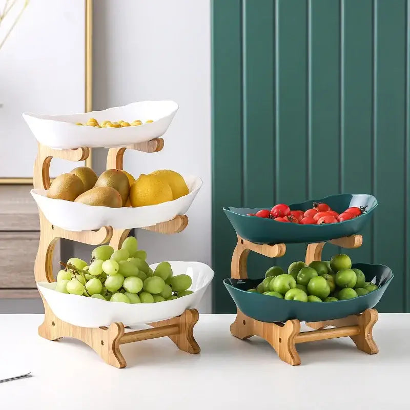 Modern teal & white ceramic layer table plates dining room fruit stand