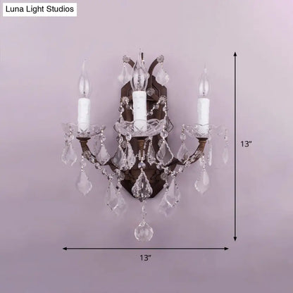 DecorBites™ Modern Teardrop Crystal Candelabra Sconce Light - White Wall Mount with Rust Backplate (3 Lights)