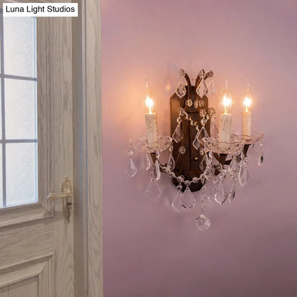 DecorBites™ Modern Teardrop Crystal Candelabra Sconce Light - White Wall Mount with Rust Backplate (3 Lights)
