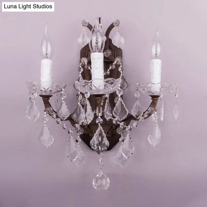 DecorBites™ Modern Teardrop Crystal Candelabra Sconce Light - White Wall Mount with Rust Backplate (3 Lights)