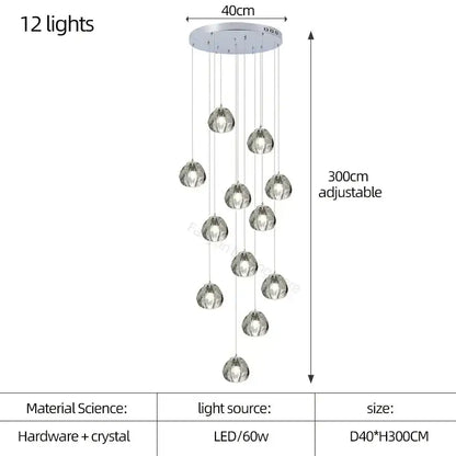 Modern teardrop crystal led chandelier living room pendant light