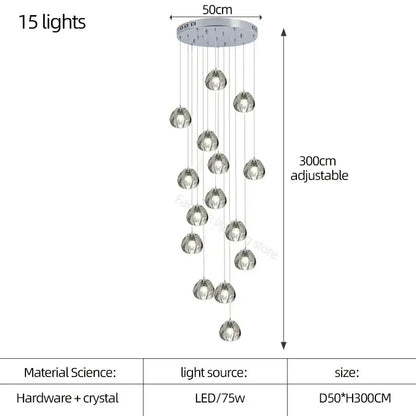 Modern teardrop crystal led chandelier living room pendant light