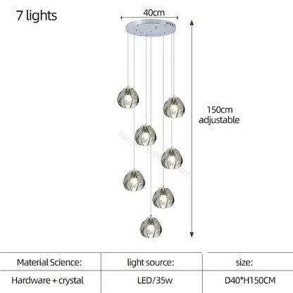 Modern teardrop crystal led chandelier living room pendant light
