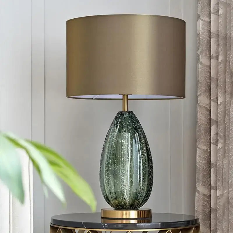 Modern teardrop textured green & gold glass table lamp bedroom
