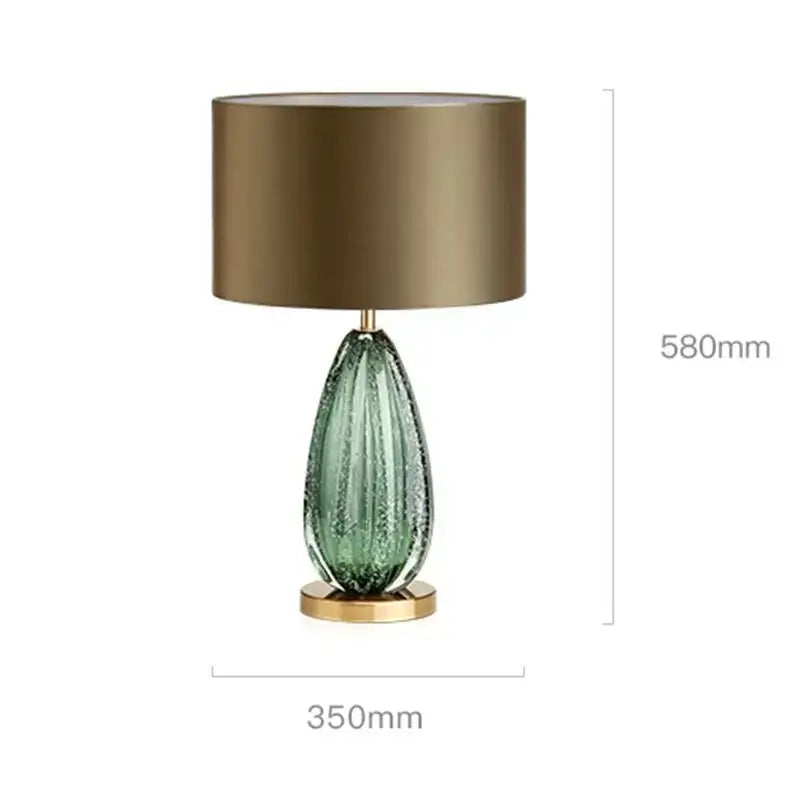 Modern teardrop textured green & gold glass table lamp bedroom