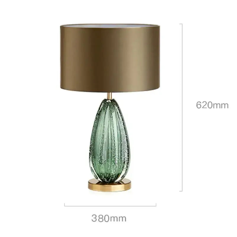 Modern teardrop textured green & gold glass table lamp bedroom