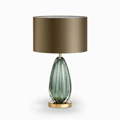Modern teardrop textured green & gold glass table lamp bedroom