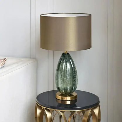 Modern teardrop textured green & gold glass table lamp bedroom