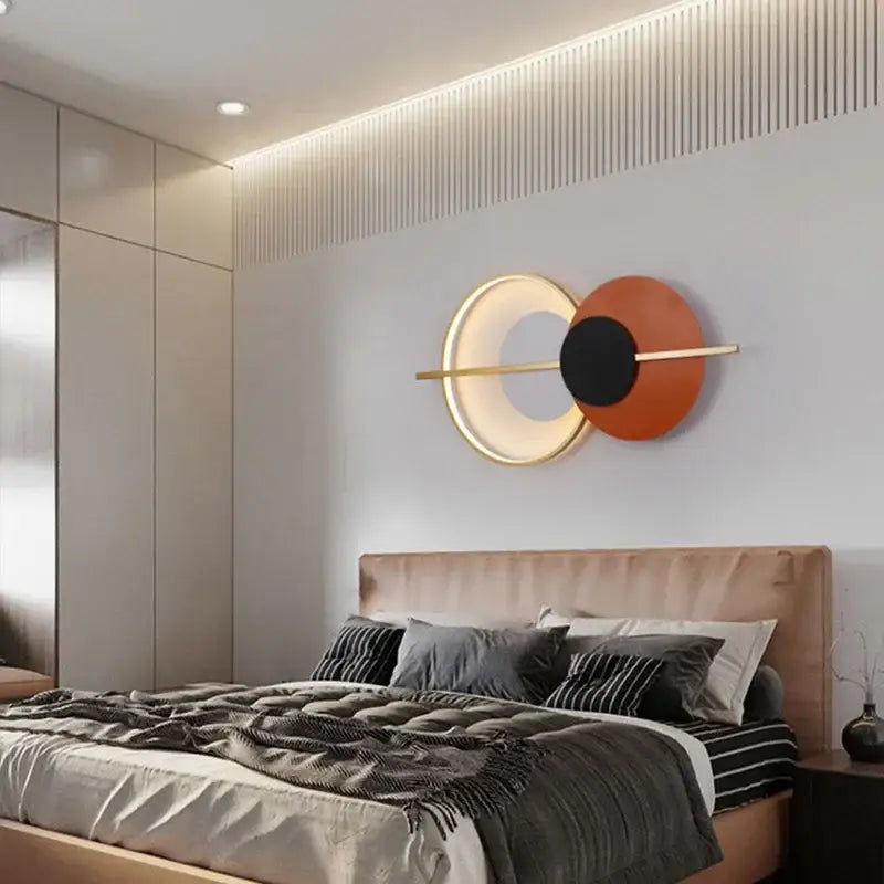 Modern terracotta and black circular wall lamp bedroom light