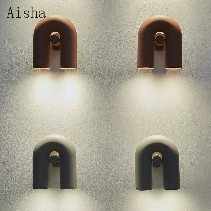 Modern terracotta & gray ceramic led u-shaped wall lamp bedroom