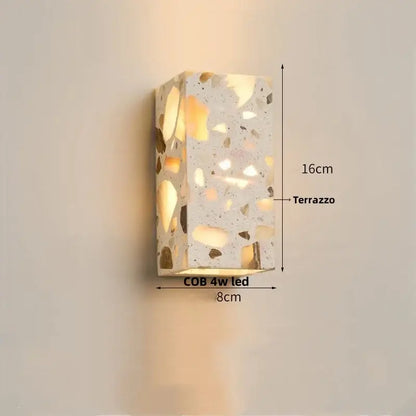Modern terrazzo cube led wall light fixture bedroom sconce