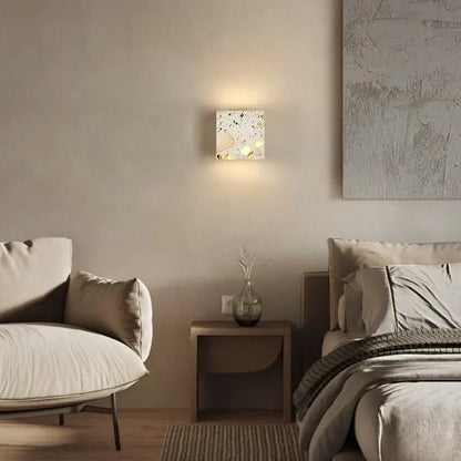 Modern terrazzo cube led wall light fixture bedroom sconce