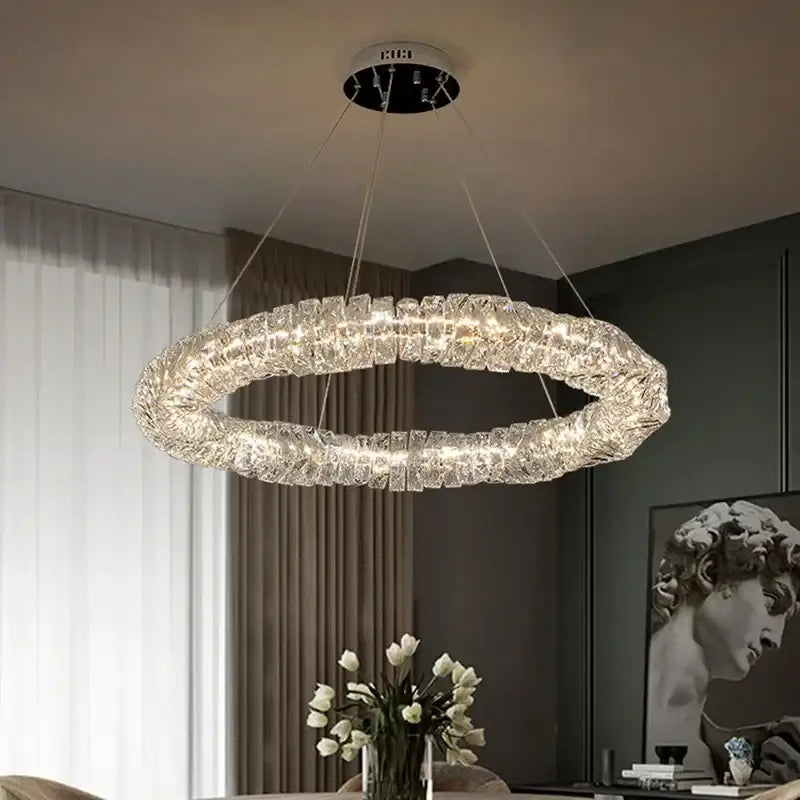 Modern textured crystal led pendant light dining room warm illumination