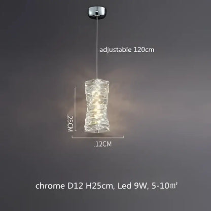 Modern textured crystal led pendant light dining room warm illumination