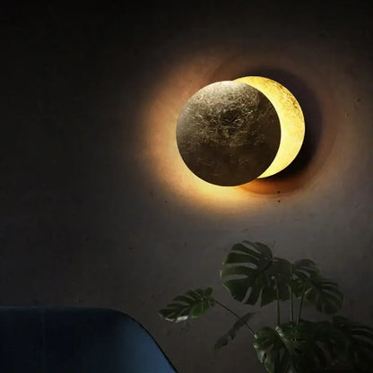 Modern textured eclipse round wall lamp for bedroom moon sconce