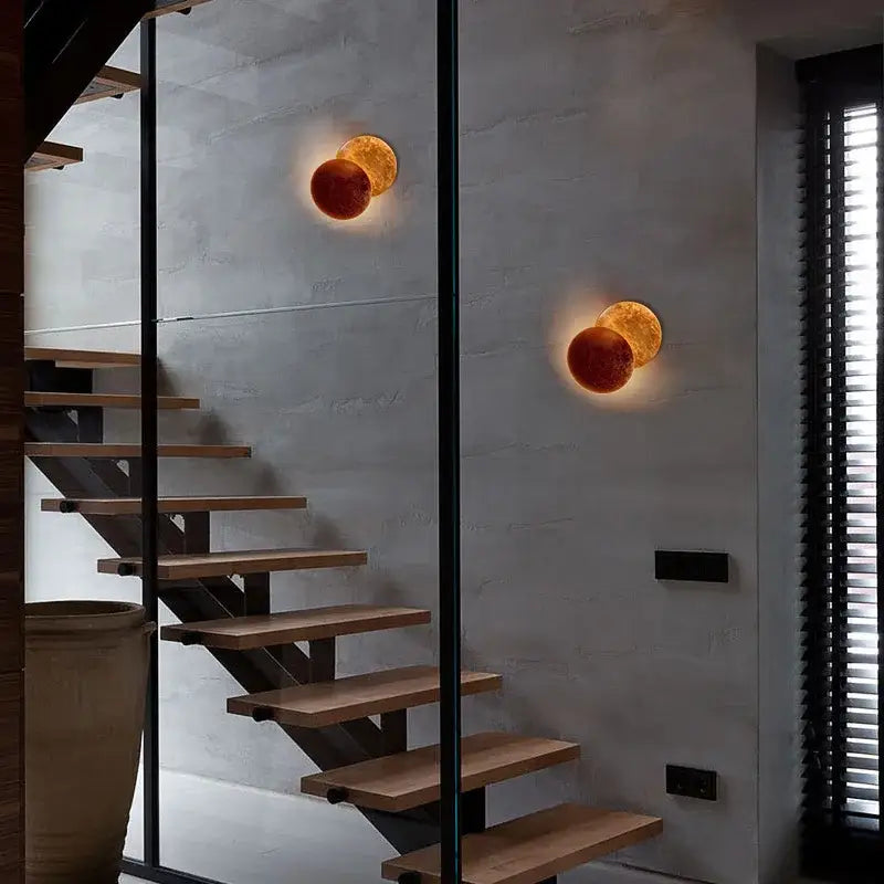 Modern textured eclipse round wall lamp for bedroom moon sconce