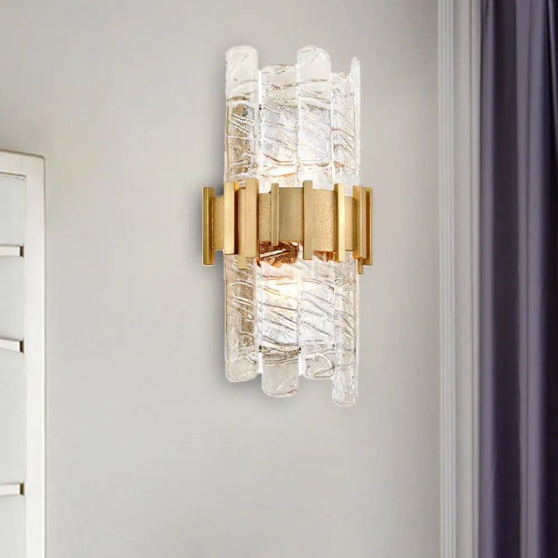DecorBites™ Modern Textured Glass Half-Cylinder Wall Sconce Light Fixture - Gold Finish