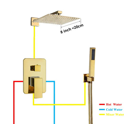 Modern textured gold rain shower faucet set bathroom wall mount
