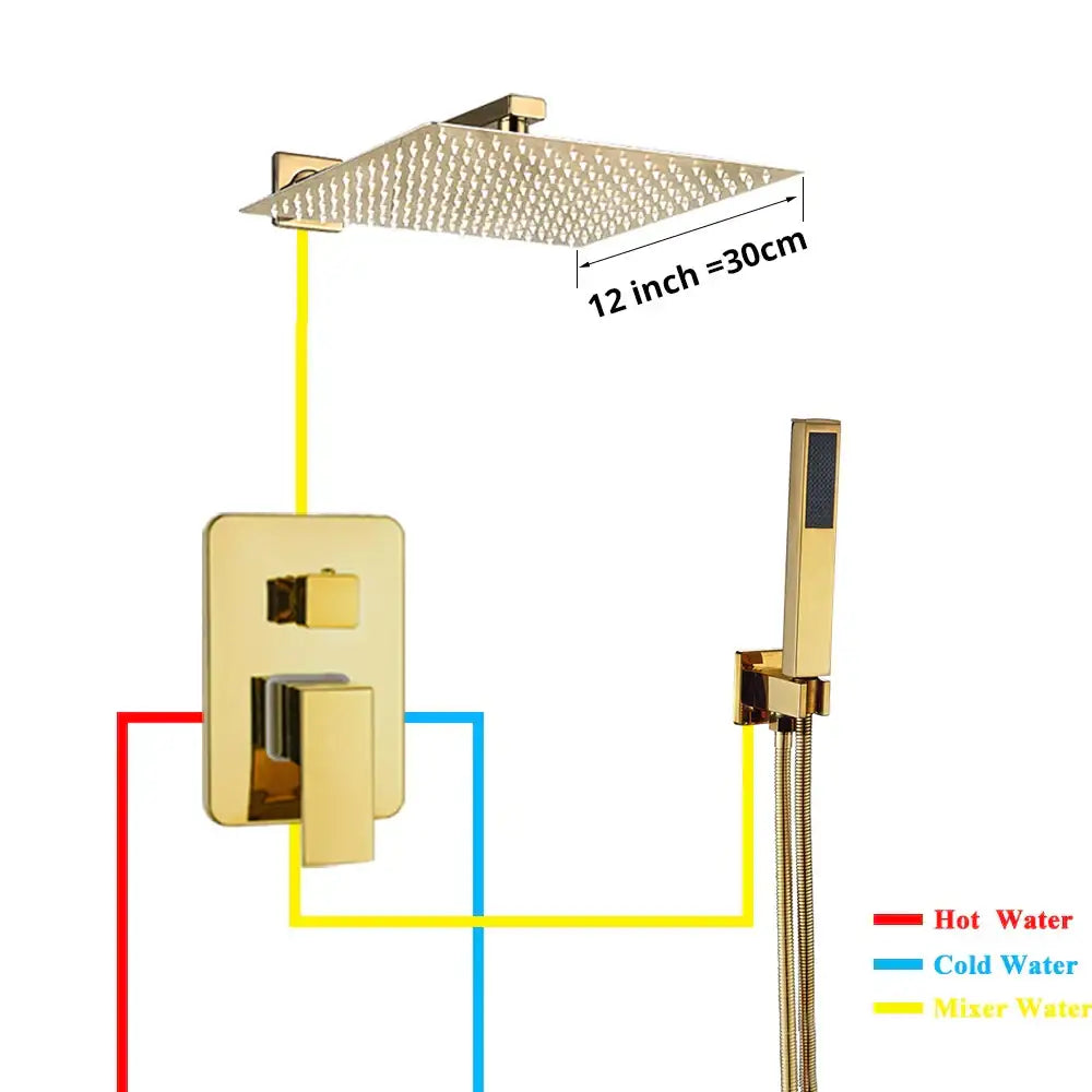 Modern textured gold rain shower faucet set bathroom wall mount