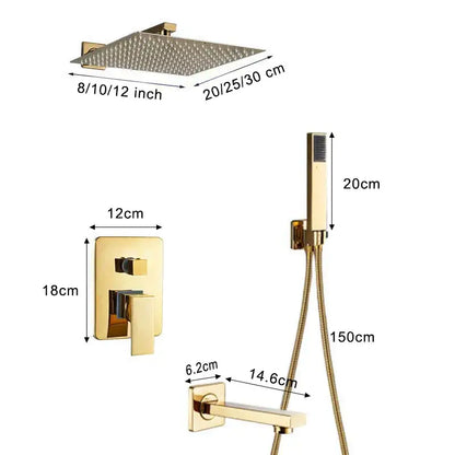 Modern textured gold rain shower faucet set bathroom wall mount