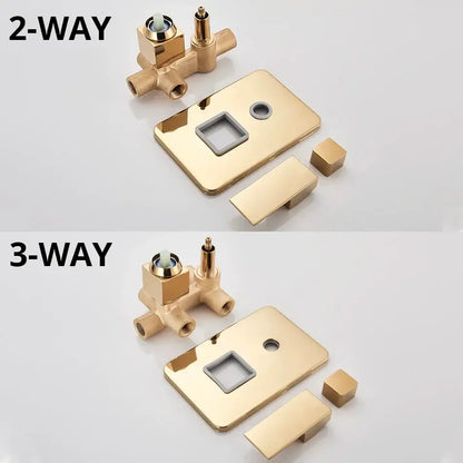 Modern textured gold rain shower faucet set bathroom wall mount