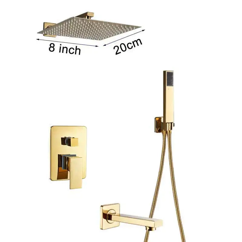 Modern textured gold rain shower faucet set bathroom wall mount