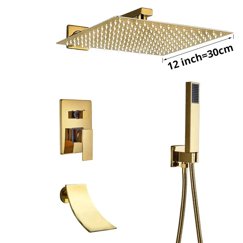 Modern textured gold rain shower set bathroom wall mounted fixtures