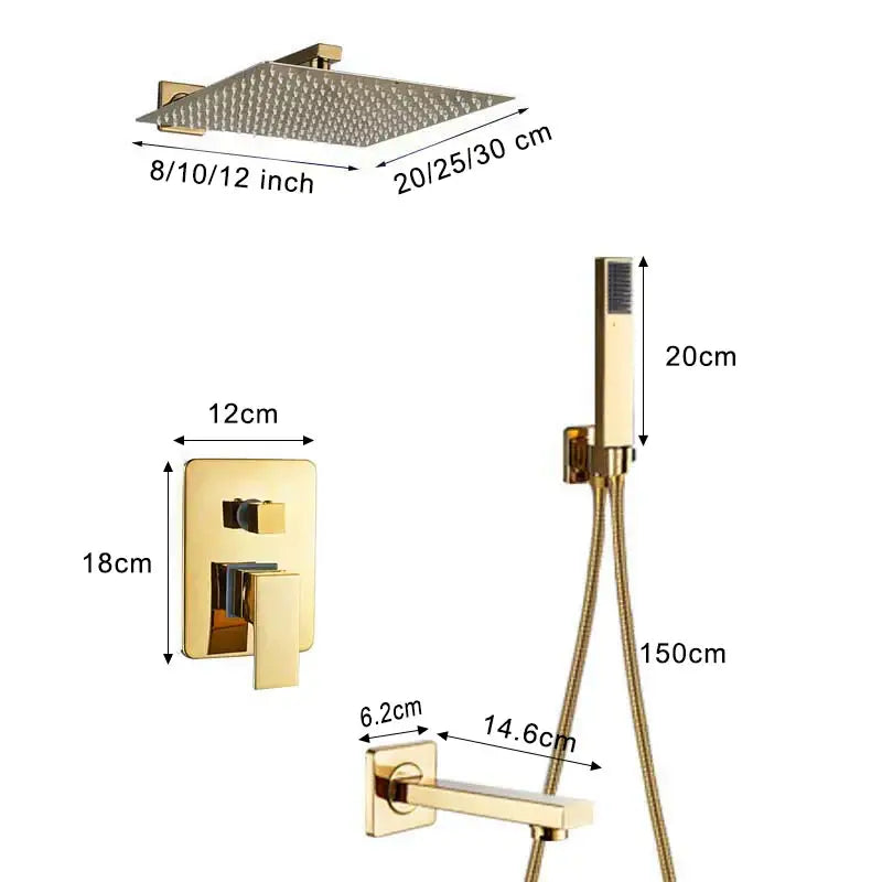 Modern textured gold rain shower set bathroom wall mounted fixtures