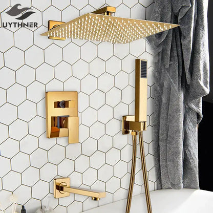 Modern textured gold rain shower set bathroom wall mounted fixtures