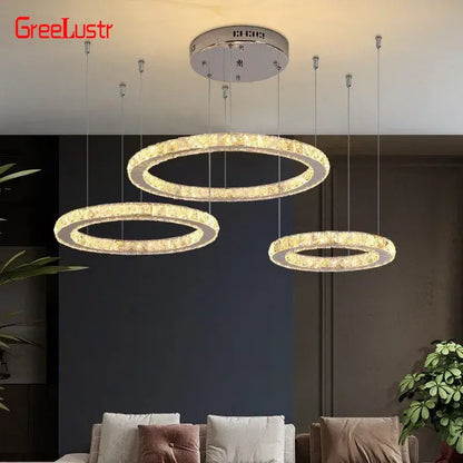 Modern three tier chrome crystal led chandelier living room