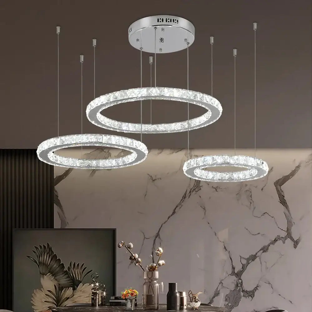 Modern three tier chrome crystal led chandelier living room