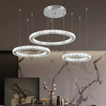 Modern three tier chrome crystal led chandelier living room