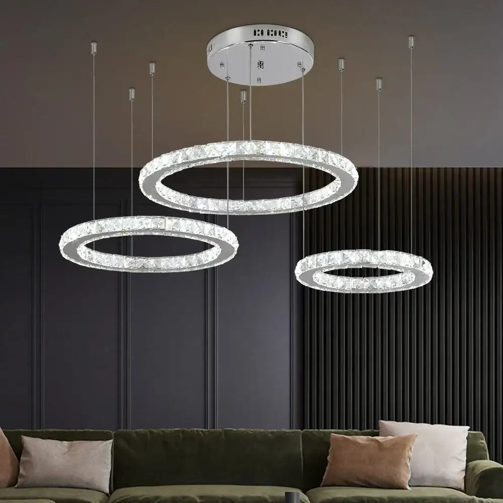 Modern three tier chrome crystal led chandelier living room