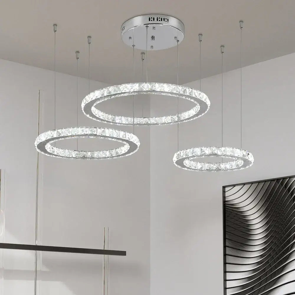 Modern three tier chrome crystal led chandelier living room