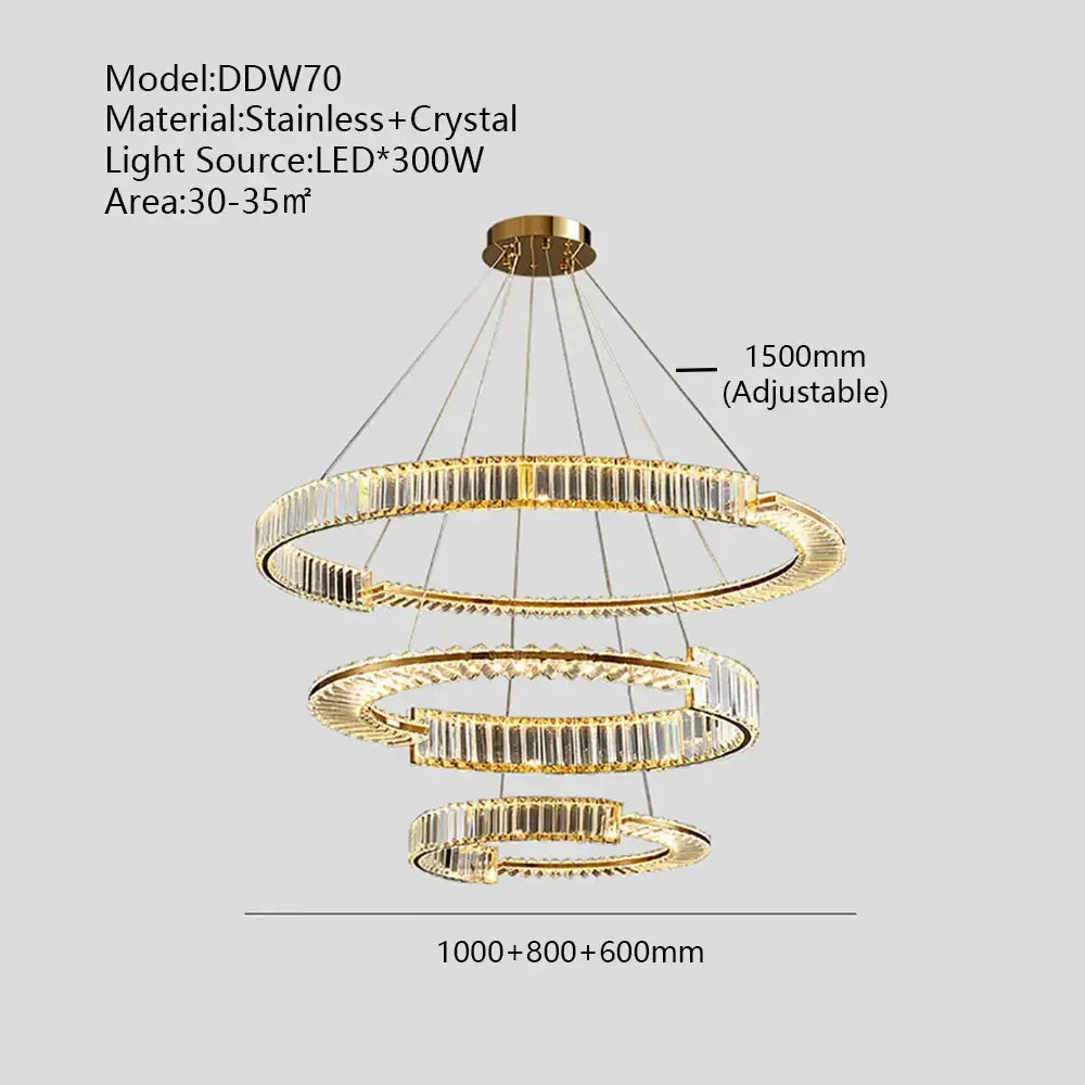 Modern three tier crystal gold ring led chandelier dining room
