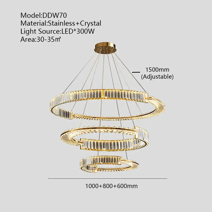Modern three tier crystal gold ring led chandelier dining room