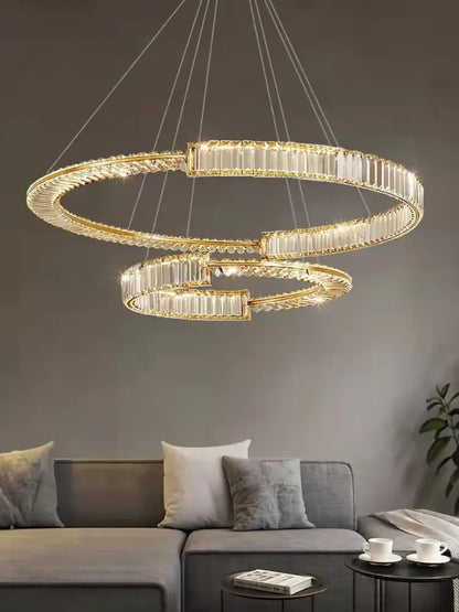 Modern three tier crystal gold ring led chandelier dining room