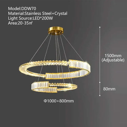 Modern three tier crystal gold ring led chandelier dining room