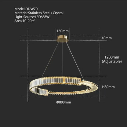 Modern three tier crystal gold ring led chandelier dining room