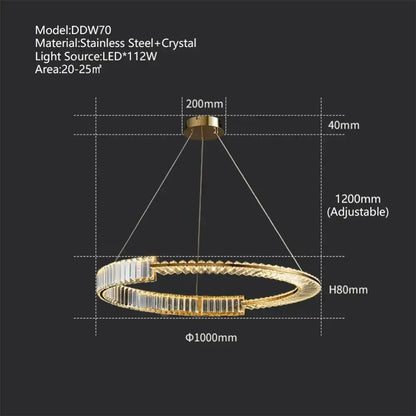 Modern three tier crystal gold ring led chandelier dining room