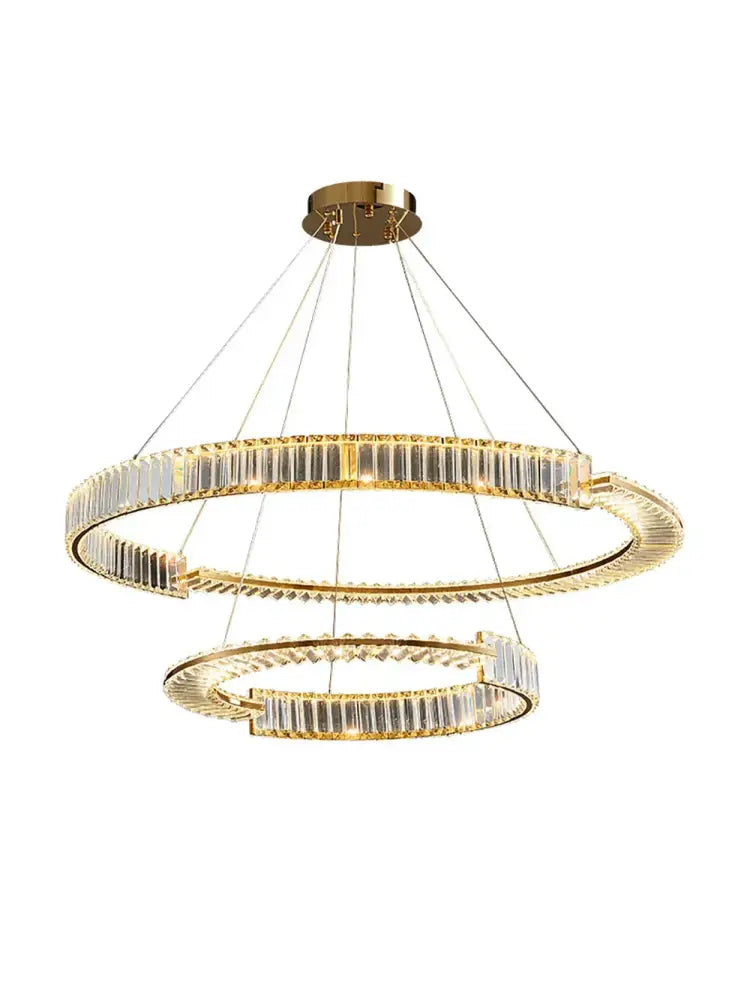 Modern three tier crystal gold ring led chandelier dining room