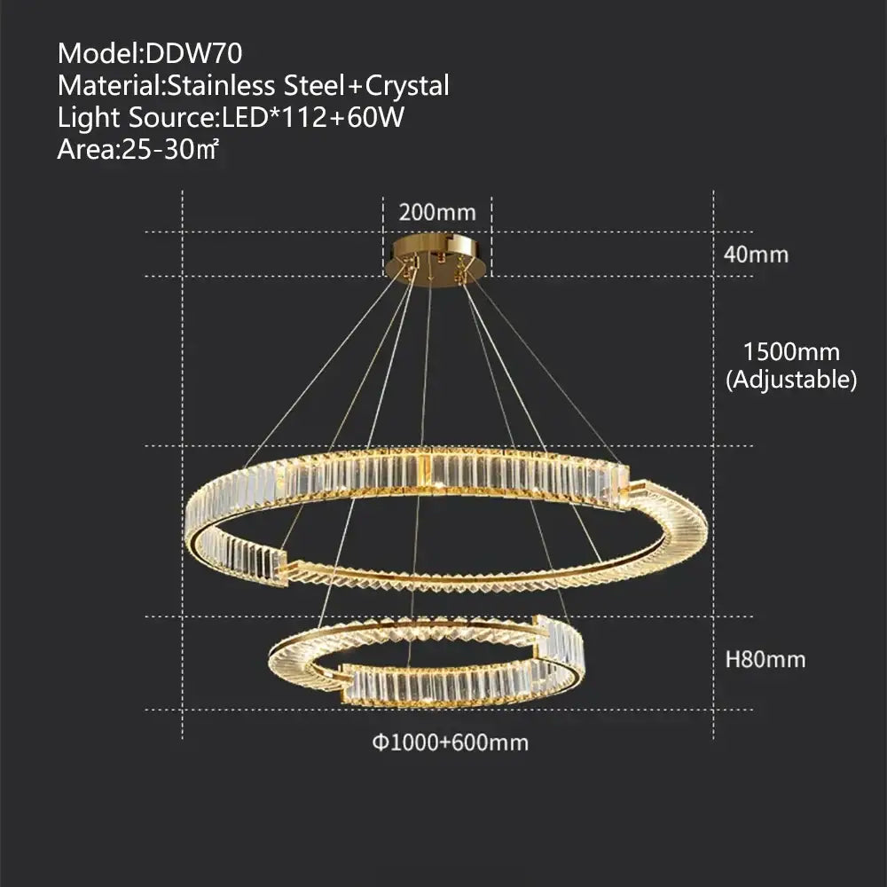 Modern three tier crystal gold ring led chandelier dining room