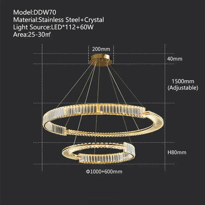 Modern three tier crystal gold ring led chandelier dining room