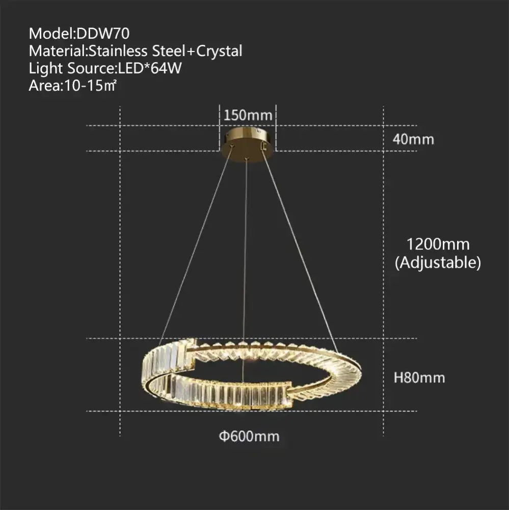 Modern three tier crystal gold ring led chandelier dining room