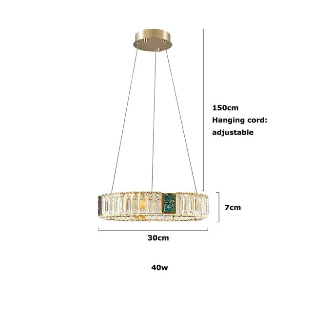Modern three tier crystal golden led ring chandelier dining room