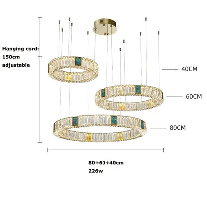 Modern three tier crystal golden led ring chandelier dining room