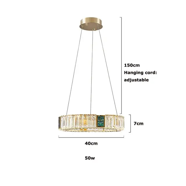 Modern three tier crystal golden led ring chandelier dining room