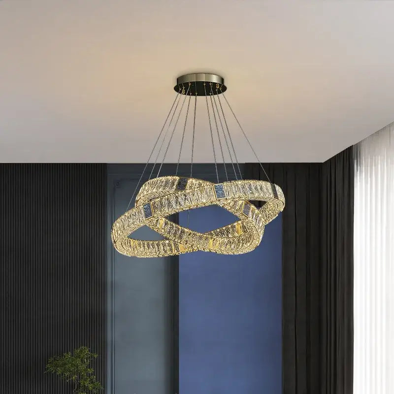Modern three tier crystal golden led ring chandelier dining room