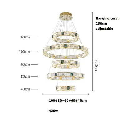 Modern three tier crystal golden led ring chandelier dining room