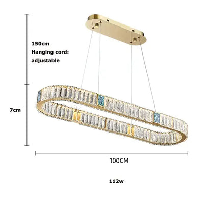 Modern three tier crystal golden led ring chandelier dining room